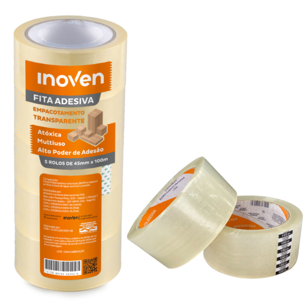 Fita Adesiva Inoven Transparente 0,45x100m - Pct C/ 5 Rolos